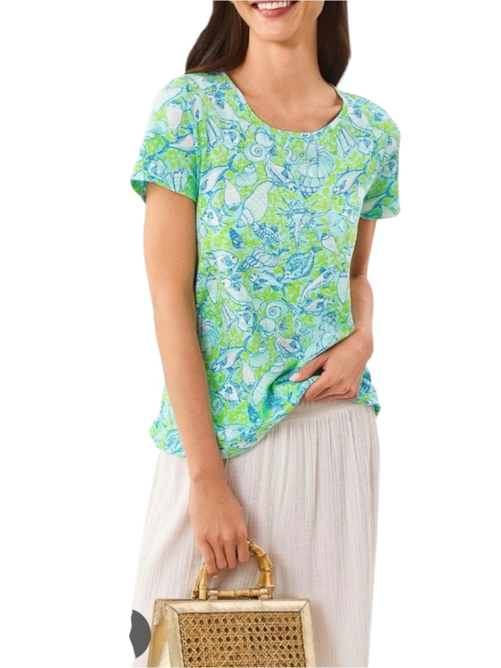 Lilly Pulitzer NWT Etta Scoop Neck Top Day Dream Blue Throw Me A Line Size S M
